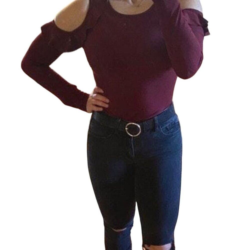 Ivanka Trump Cold Shoulder Burgundy Blouse Women's Size Medium Excellent very ge